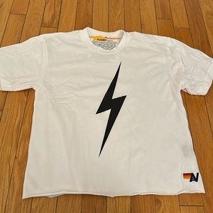 Aviator Nation White Tee with Black Lightning Bolt